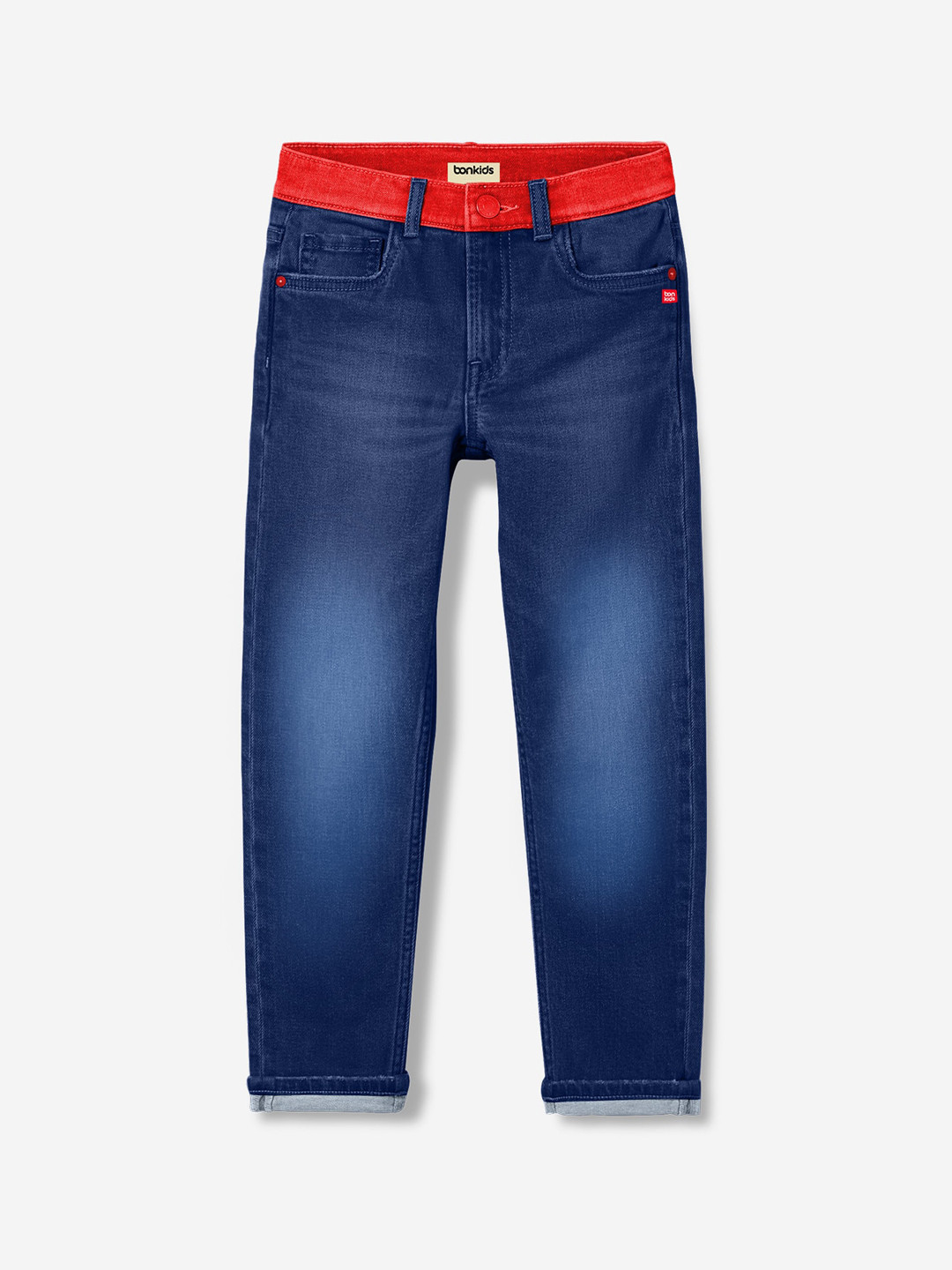 

BONKIDS Boys Mid-Rise Dark Shade Heavy Fade Clean Look Cotton Jeans, Blue