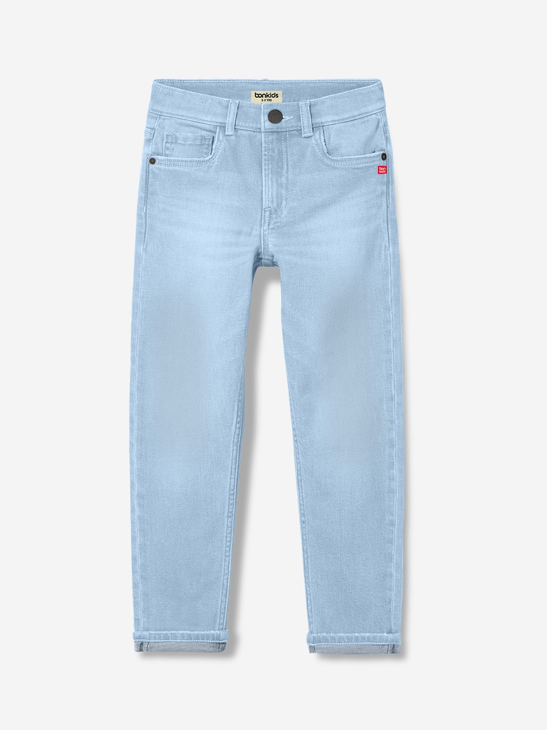 

BONKIDS Boys Mid-Rise Light Shade Clean Look Cotton Jeans, Blue