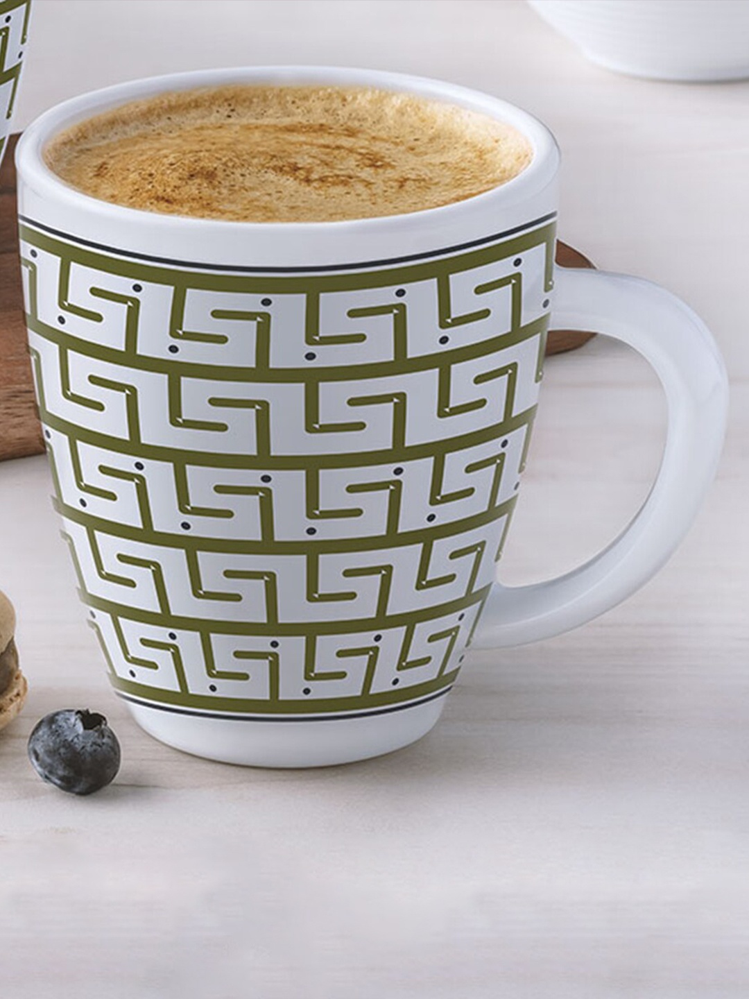 

Larah by BOROSIL White & Green 2 Pcs Printed Opalware Matte Mugs - 400 ML Each