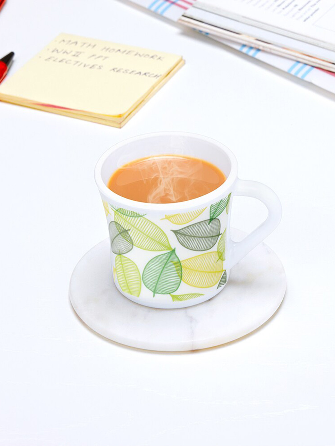 

Larah by BOROSIL White & Yellow 6 Pieces Geometric Printed Opalware Matte Mugs-100ML Each
