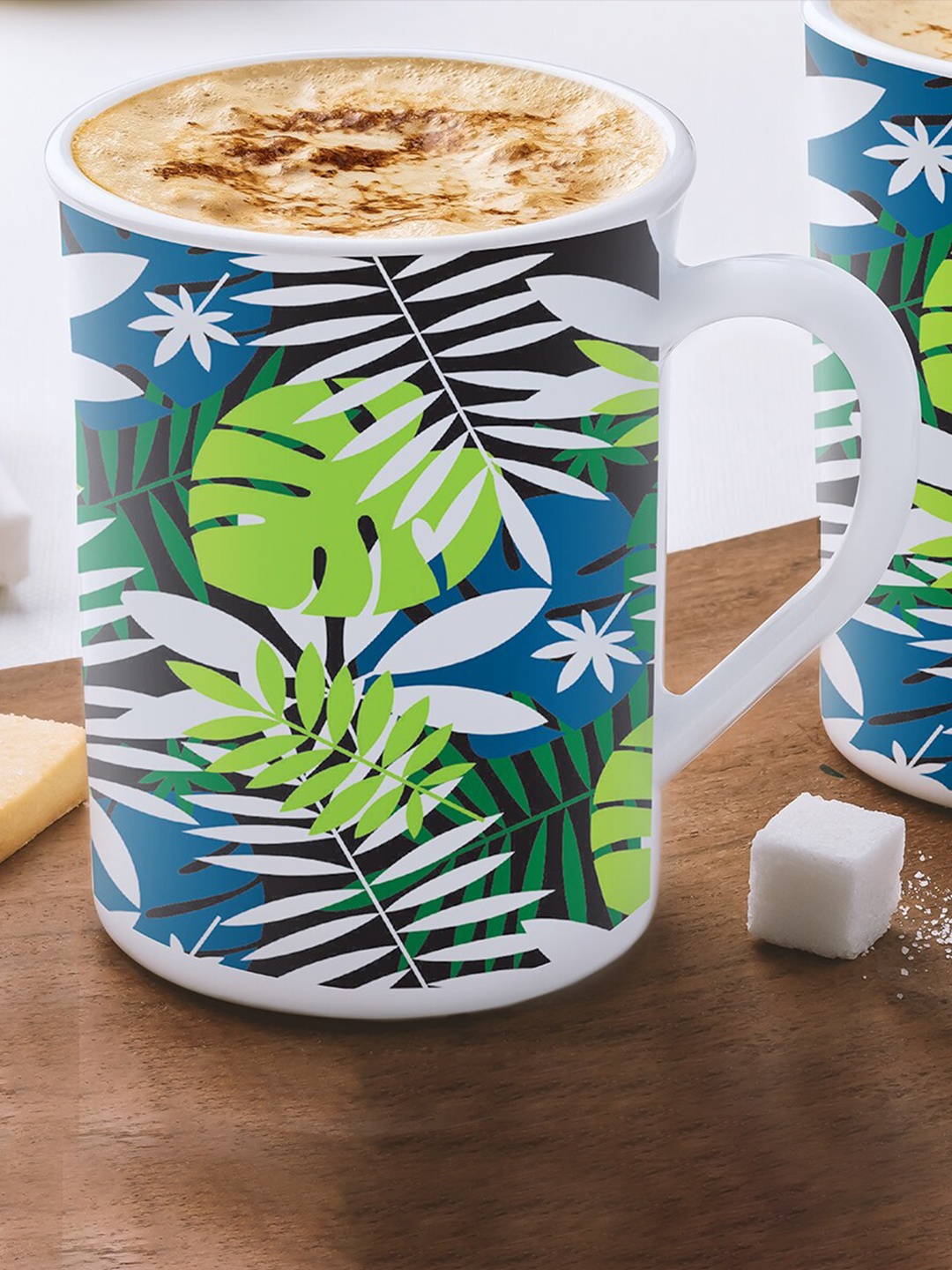

Larah by BOROSIL White Floral Printed Opalware Matte Mugs 400 ML