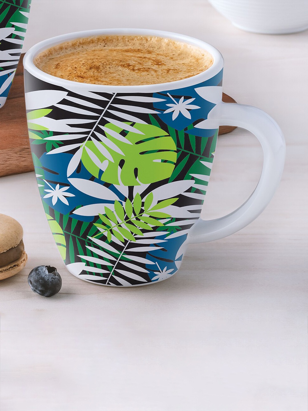 Larah by BOROSIL White Floral Printed Opalware Glossy Mugs 400 ML