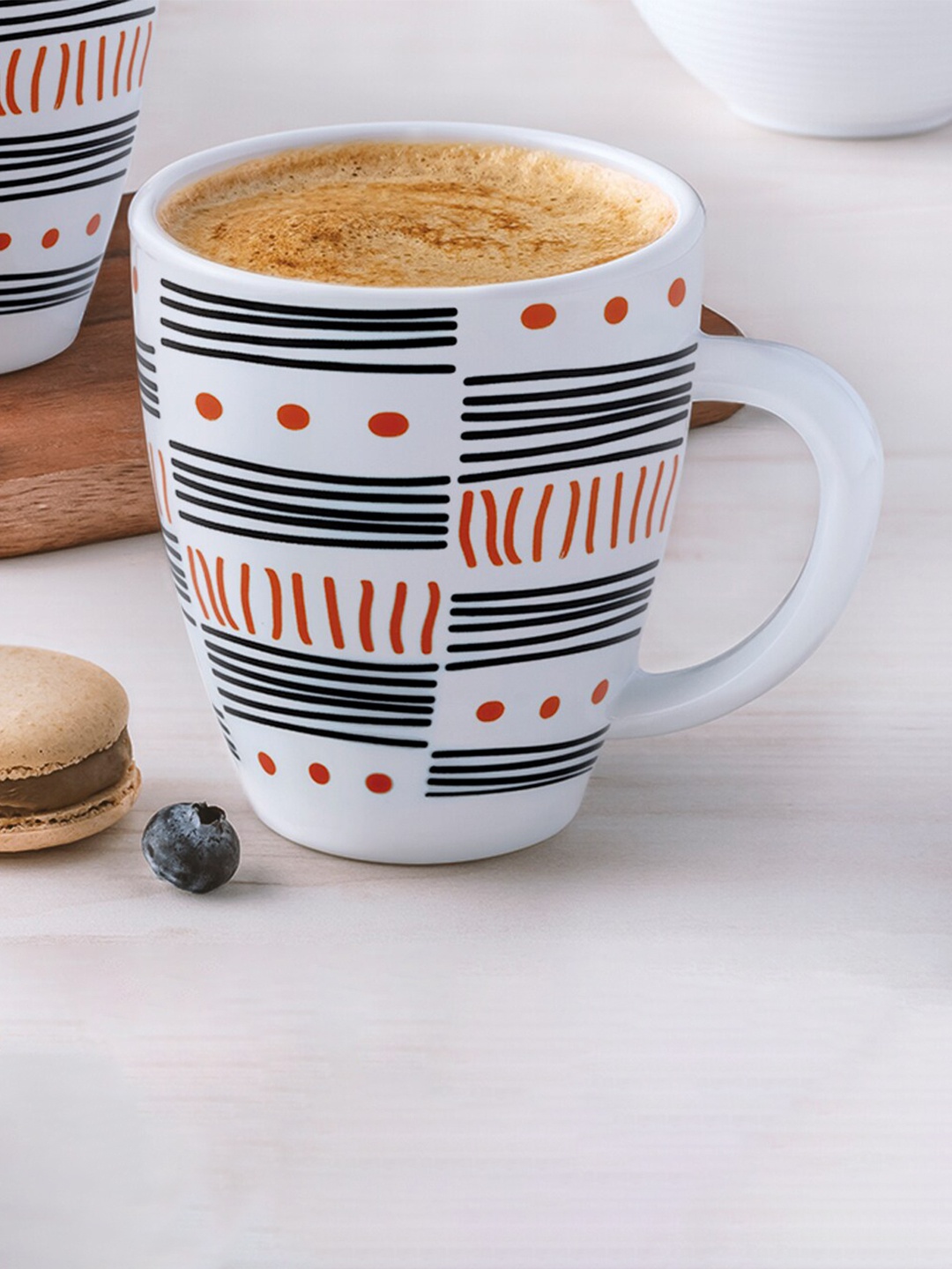 

Larah by BOROSIL Doodle White & Red Printed Opalware Matte Mugs 400 ml