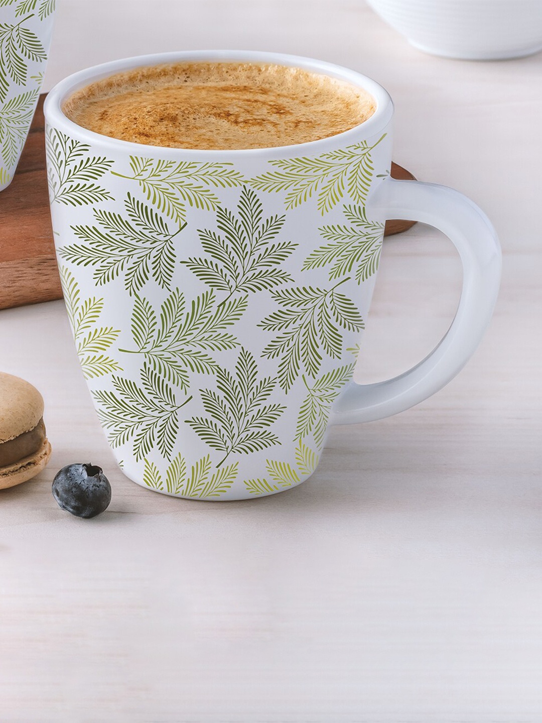 

Larah by BOROSIL Maria White & Green Floral Printed Opalware Matte Mug 400 ml