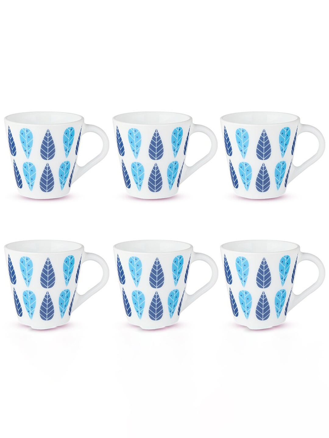 

Larah by BOROSIL 6 Pcs White & Blue Printed Opalware Matte Mugs - 160 ML Each