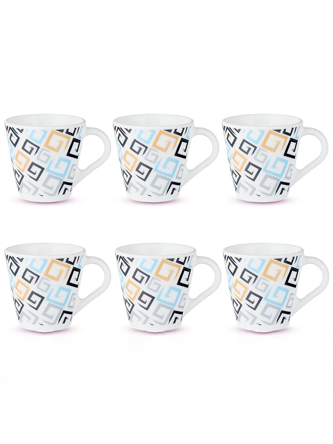 

Larah by BOROSIL White 6 Pcs Geometric Printed Opalware Matte Mugs 110 ML Each