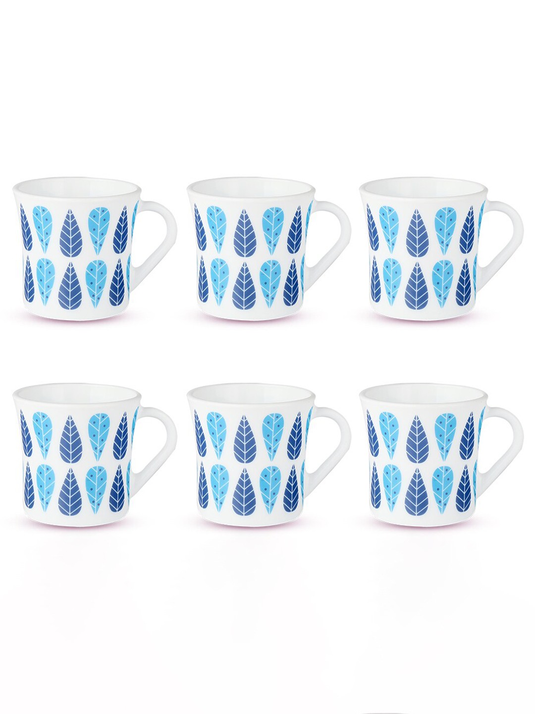 

Larah by BOROSIL Fable White 6 Pieces Floral Printed Opalware Matte Mugs 210 ml Each