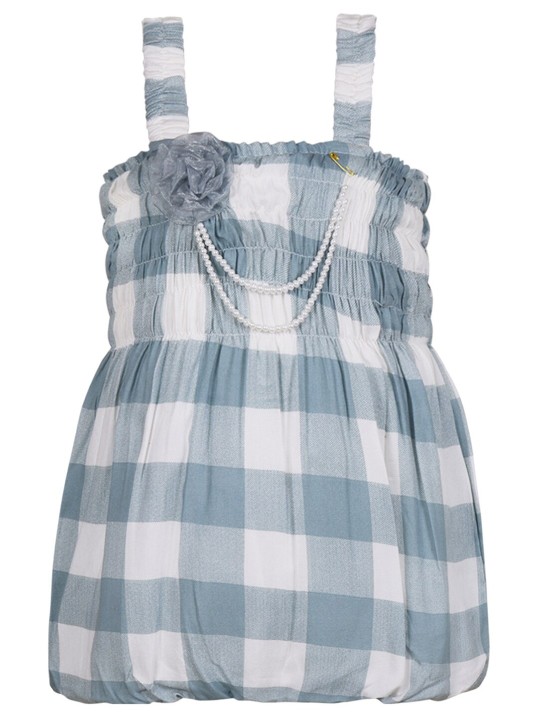 

Wish Karo Girls Checked Shoulder Straps Cotton A-Line Dress, Grey