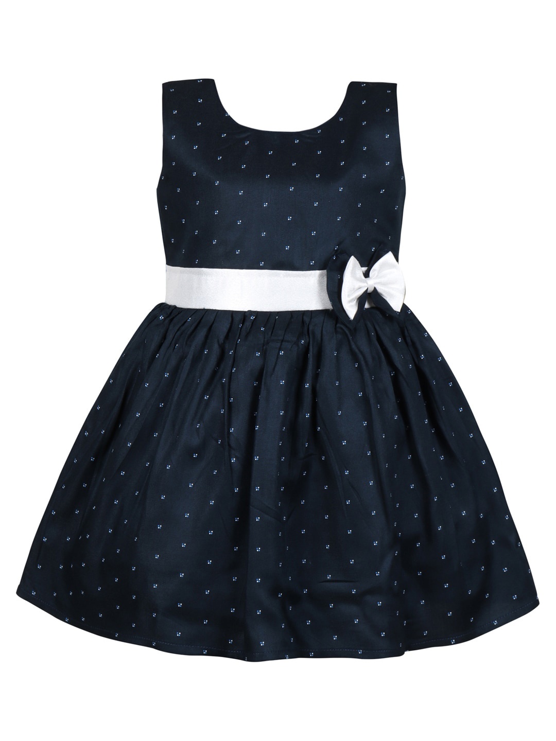 Wish Karo Conversational Printed Cotton Fit & Flare Dress, Navy blue