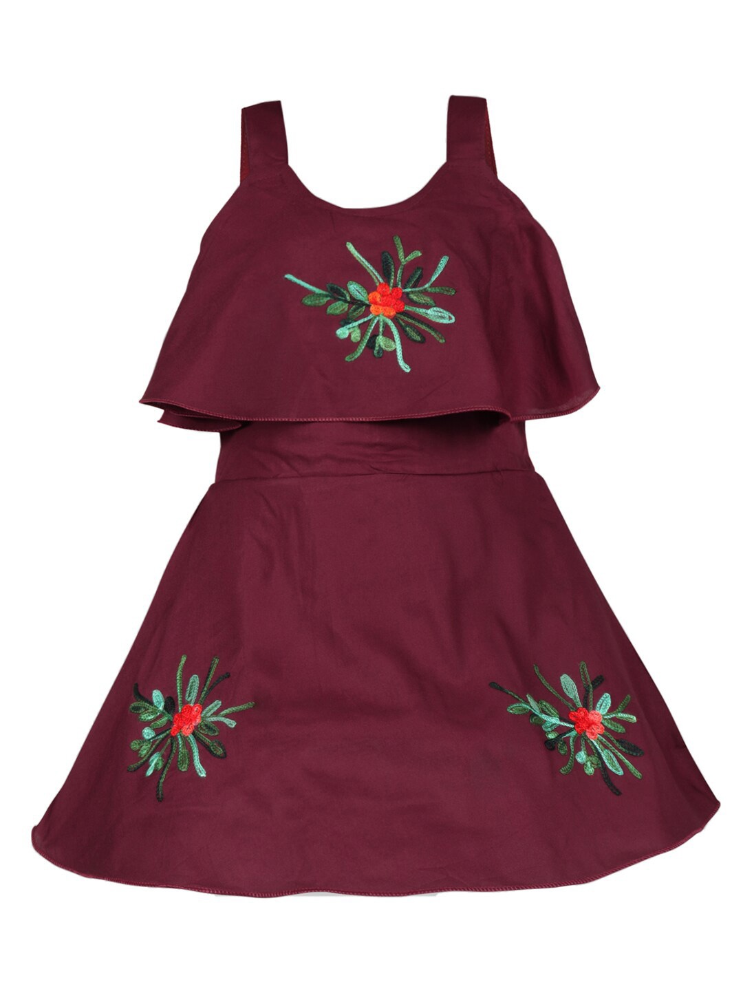 

Wish Karo Floral Embroidered Sleeveless Layered Detail Fit & Flare Dress, Maroon