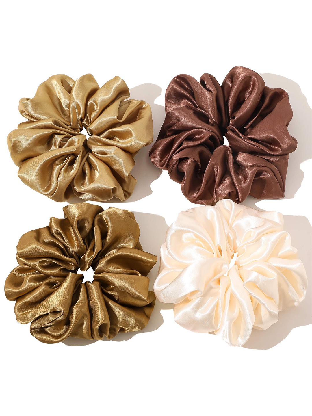 

VAGHBHATT Set of 4 Satin Ponytail Holders, Brown