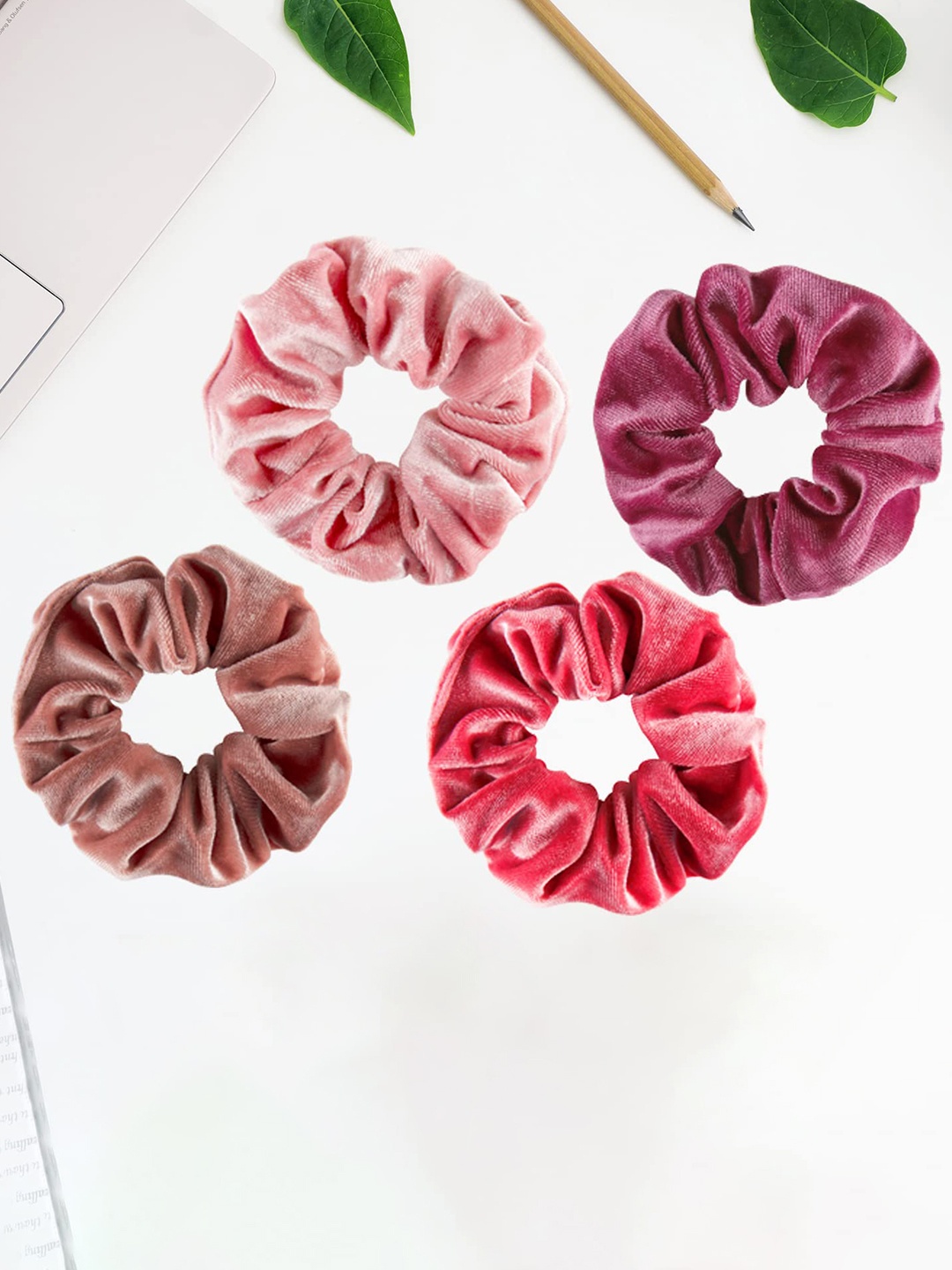 

FIMBUL Women Set Of 4 Velvet Ponytail Holders, Pink