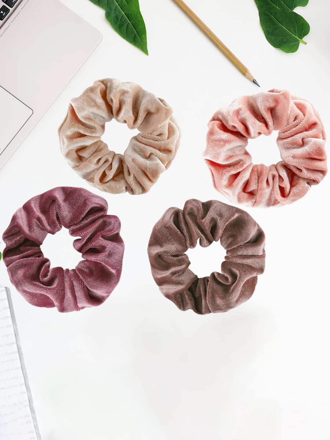 

FIMBUL Women Set Of 4 Velvet Ponytail Holders, Pink
