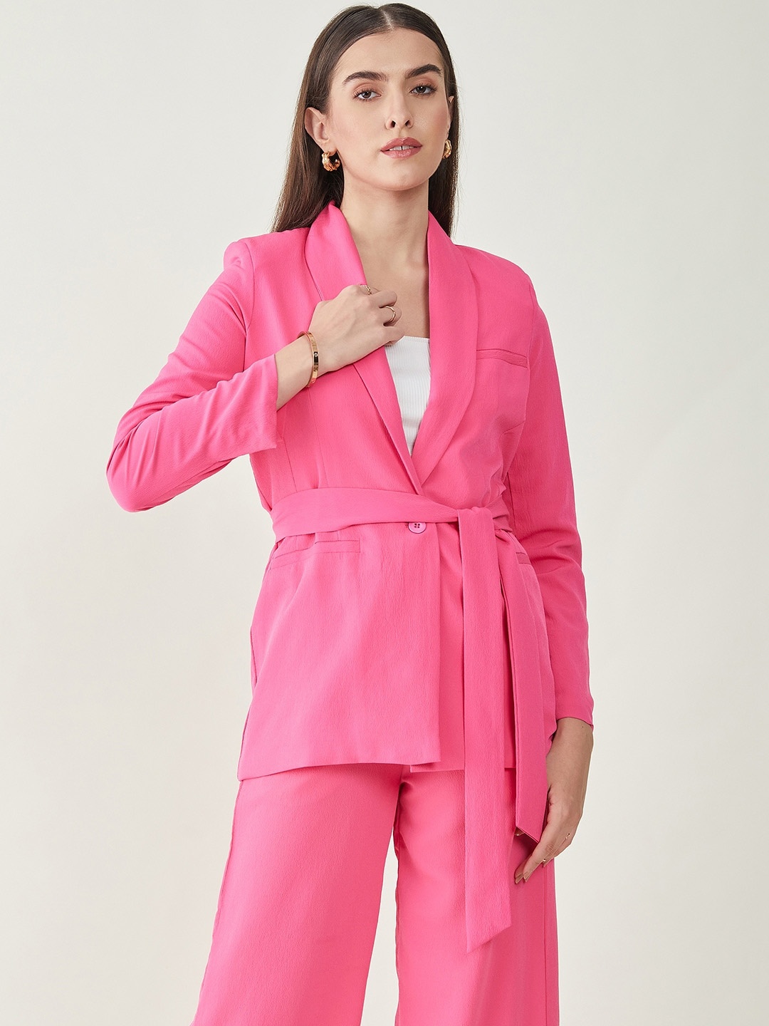 

JUNE & HARRY Tailored-Fit Single Breasted Tie-Up Blazer, Magenta