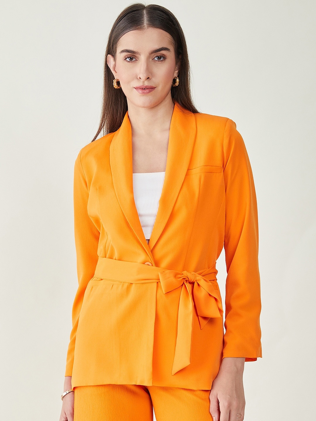 

JUNE & HARRY Tailored-Fit Single Breasted Tie-Up Blazer, Orange