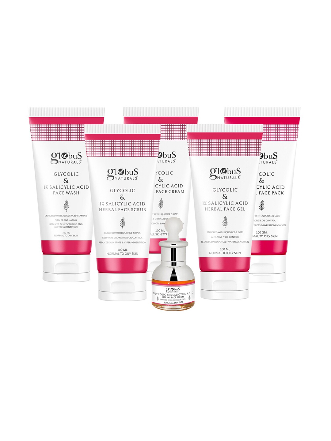 

Globus naturals Herbal SetOf6 FaceWash-Face Gel-Face Scrub-Face Cream-Face Pack-Face Serum, Na