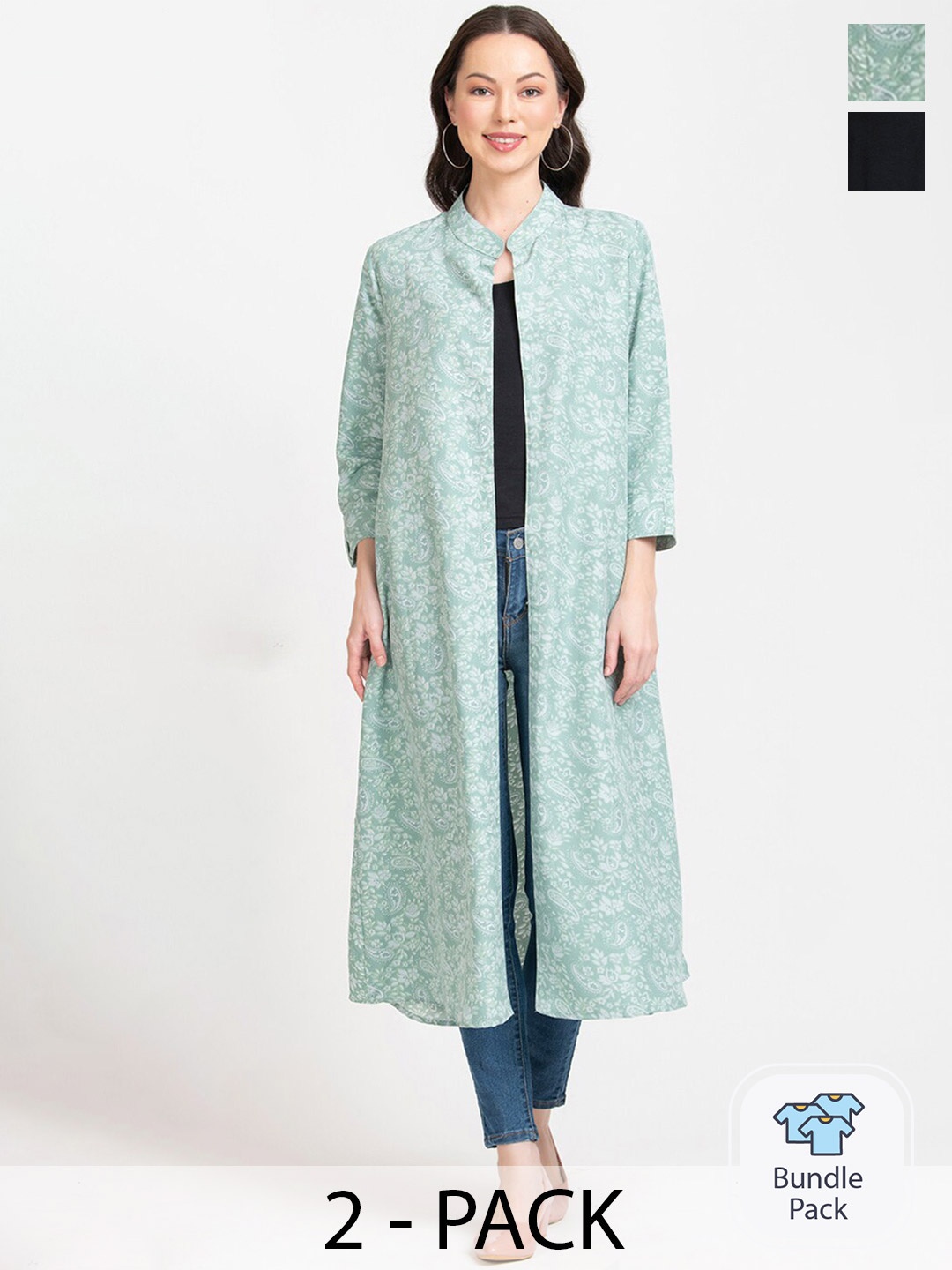 

urSense Women Black & Green Longline Shrug