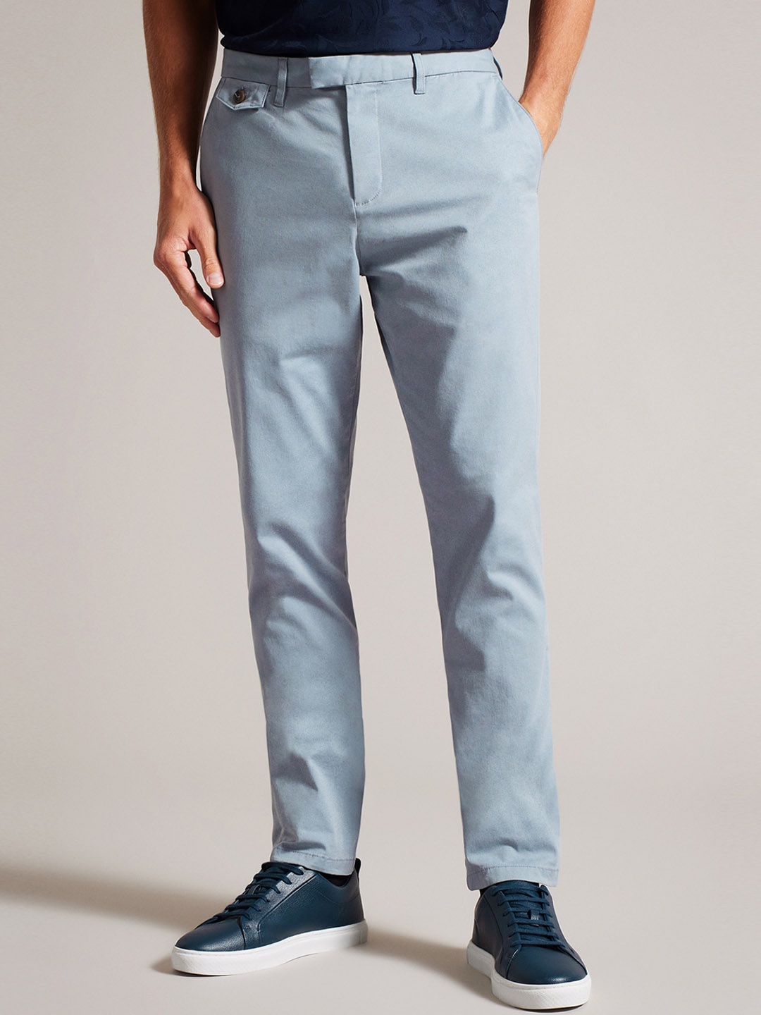 Ted Baker Men Slim Fit Mid-Rise Cotton Regular Trousers, Blue