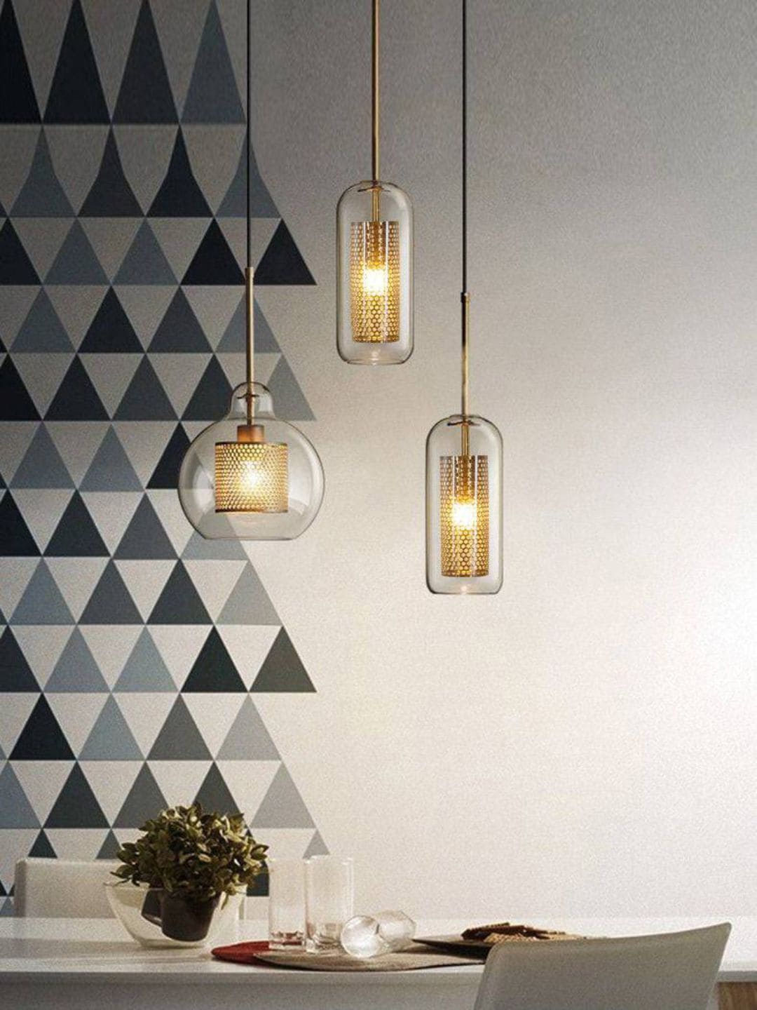 

The Art House Gold Toned Led Long Glass Pendant Ceiling Lamps