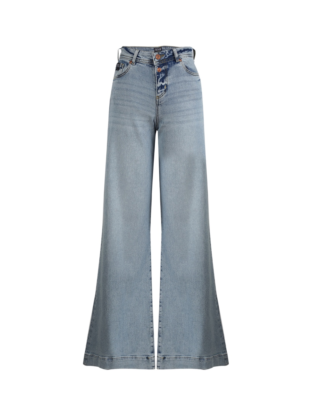 

Versace Jeans Couture Women Flared Light Fade Clean Look Stretchable Jeans, Blue