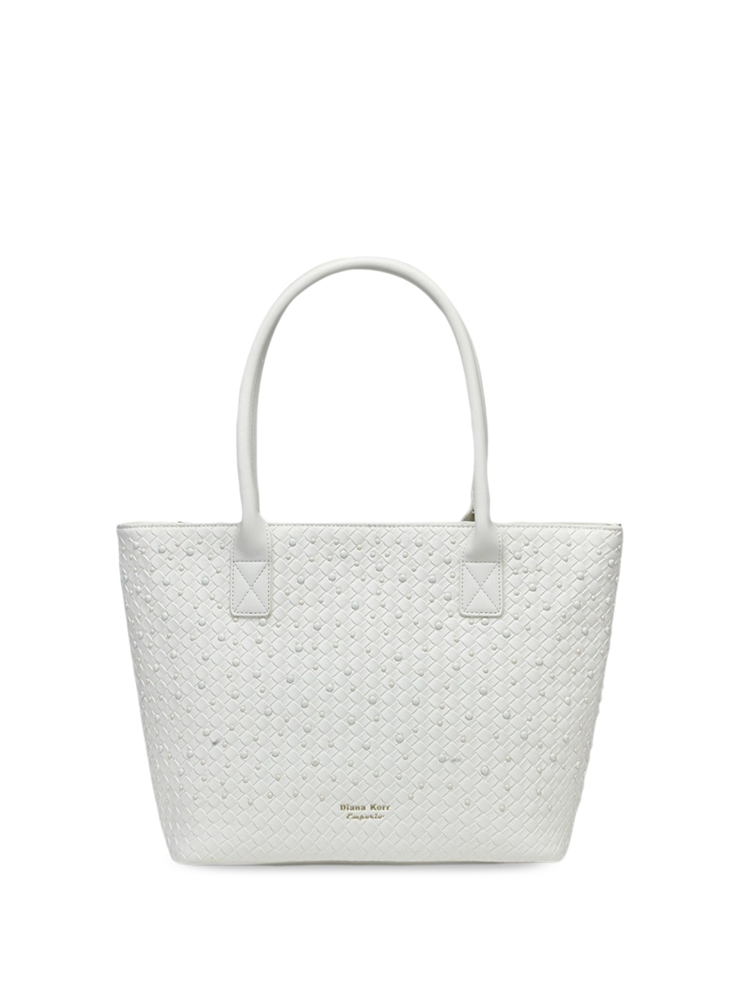 

Diana Korr Textured PU Structured Tote Bag With Cut Work, White