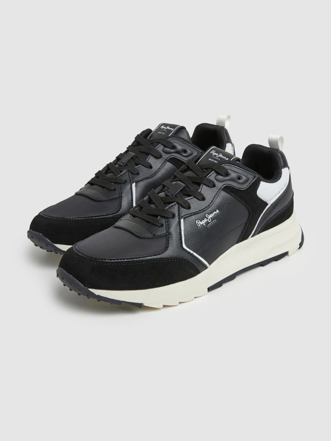 

Pepe Jeans Men Joy Leather Suede Comfort Insole Contrast Sole Sneakers, Black