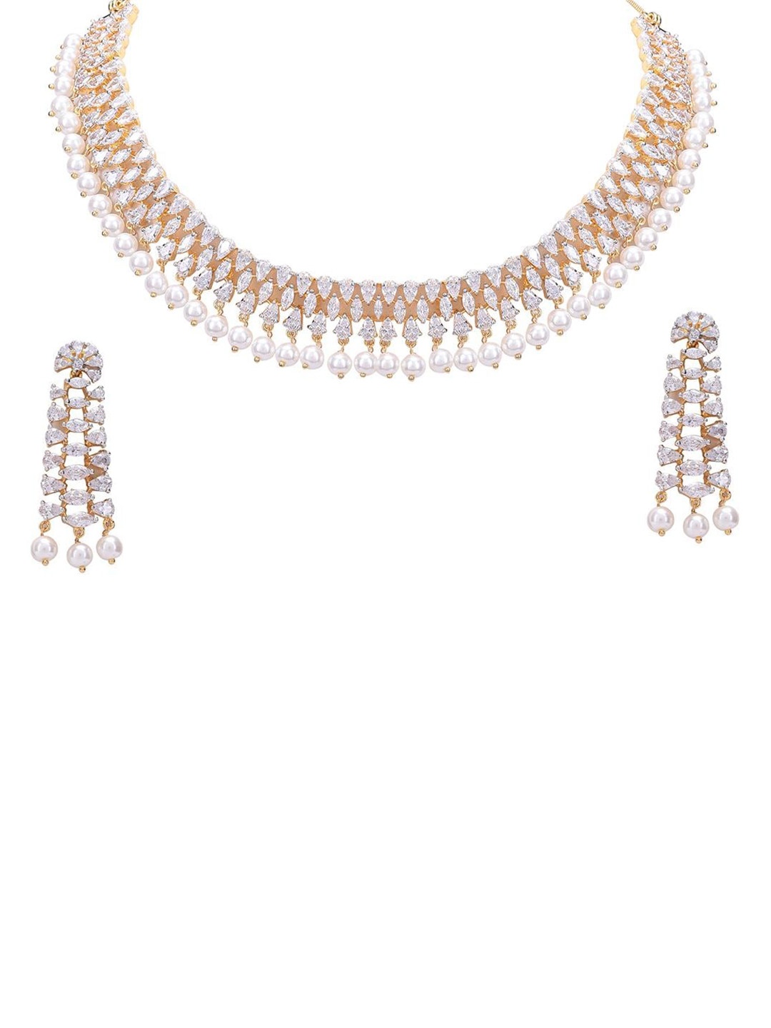

RATNAVALI JEWELS Gold-Plated AD-Studded & Pearl Beaded Jewellery Set