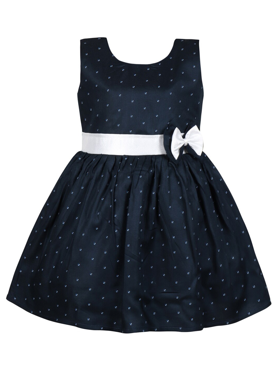 

Wish Karo Conversational Printed Sleeveless Bow Detail Cotton Fit & Flare Dress, Navy blue