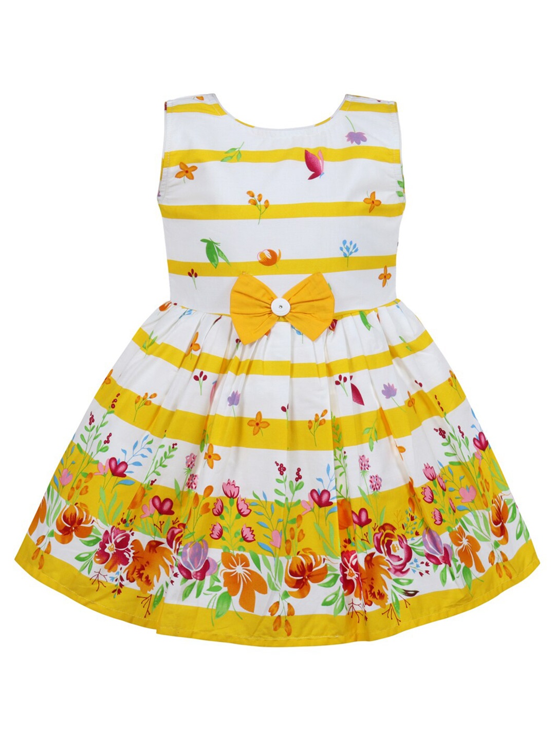 

Wish Karo Floral Printed Sleeveless Bow Detail Cotton Fit & Flare Dress, Yellow
