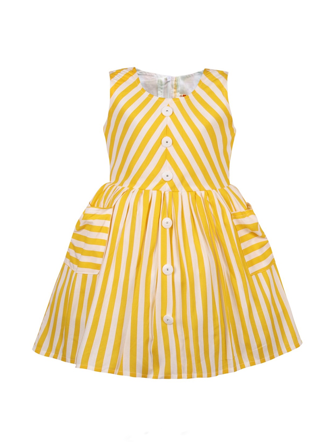 Wish Karo Girls Striped Cotton Fit & Flare Dress, Yellow