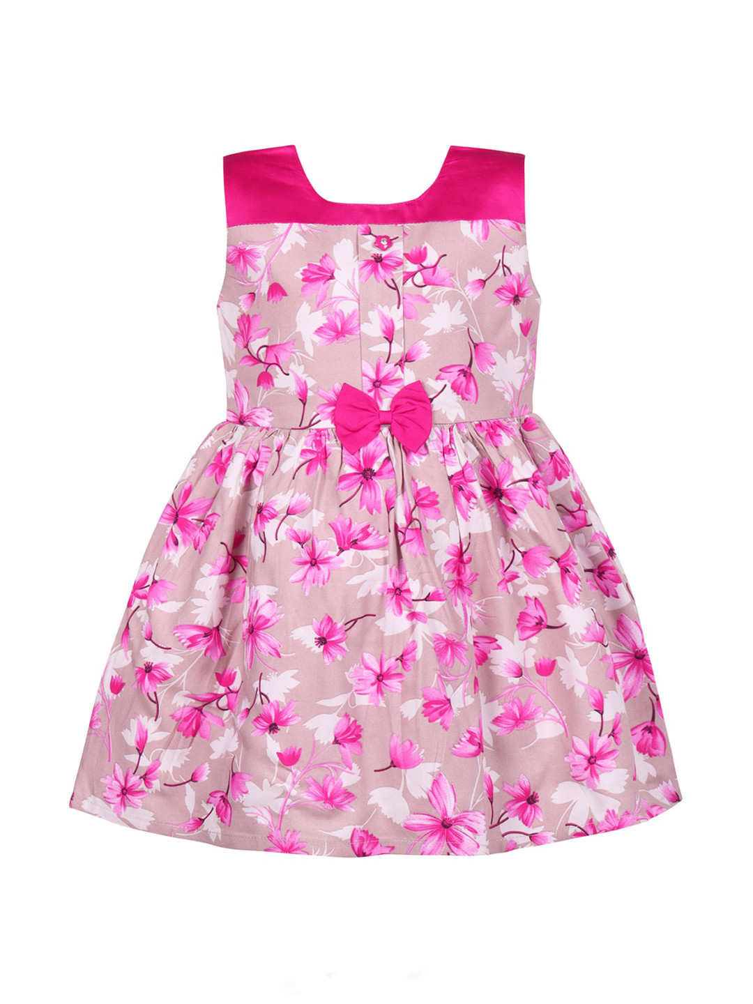 

Wish Karo Girls Floral Printed Bow Detail Cotton Fit & Flare Dress, Pink
