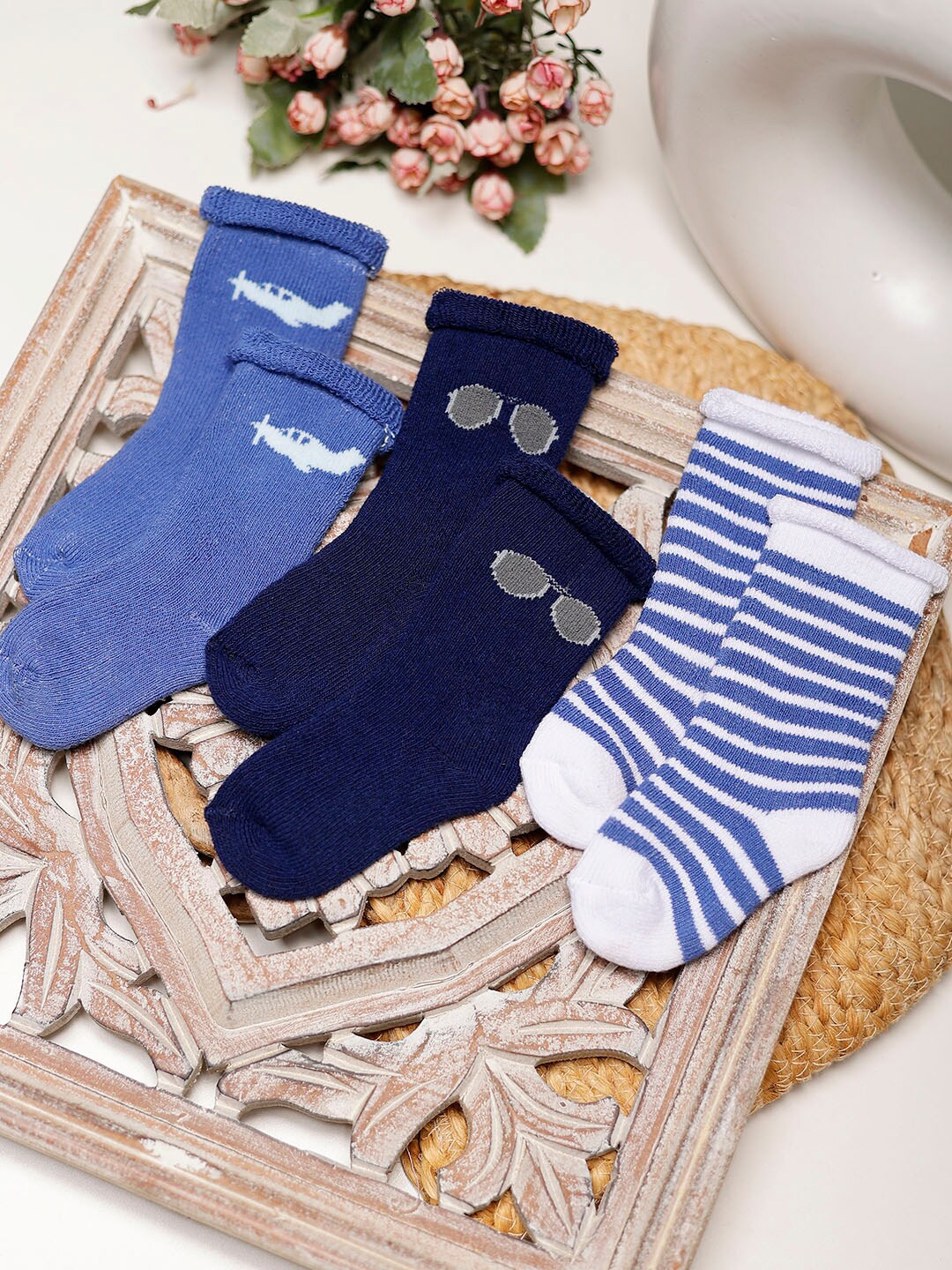

PASSION PETALS Infants Boys Set Of 3 Ankle-Length Socks, Blue