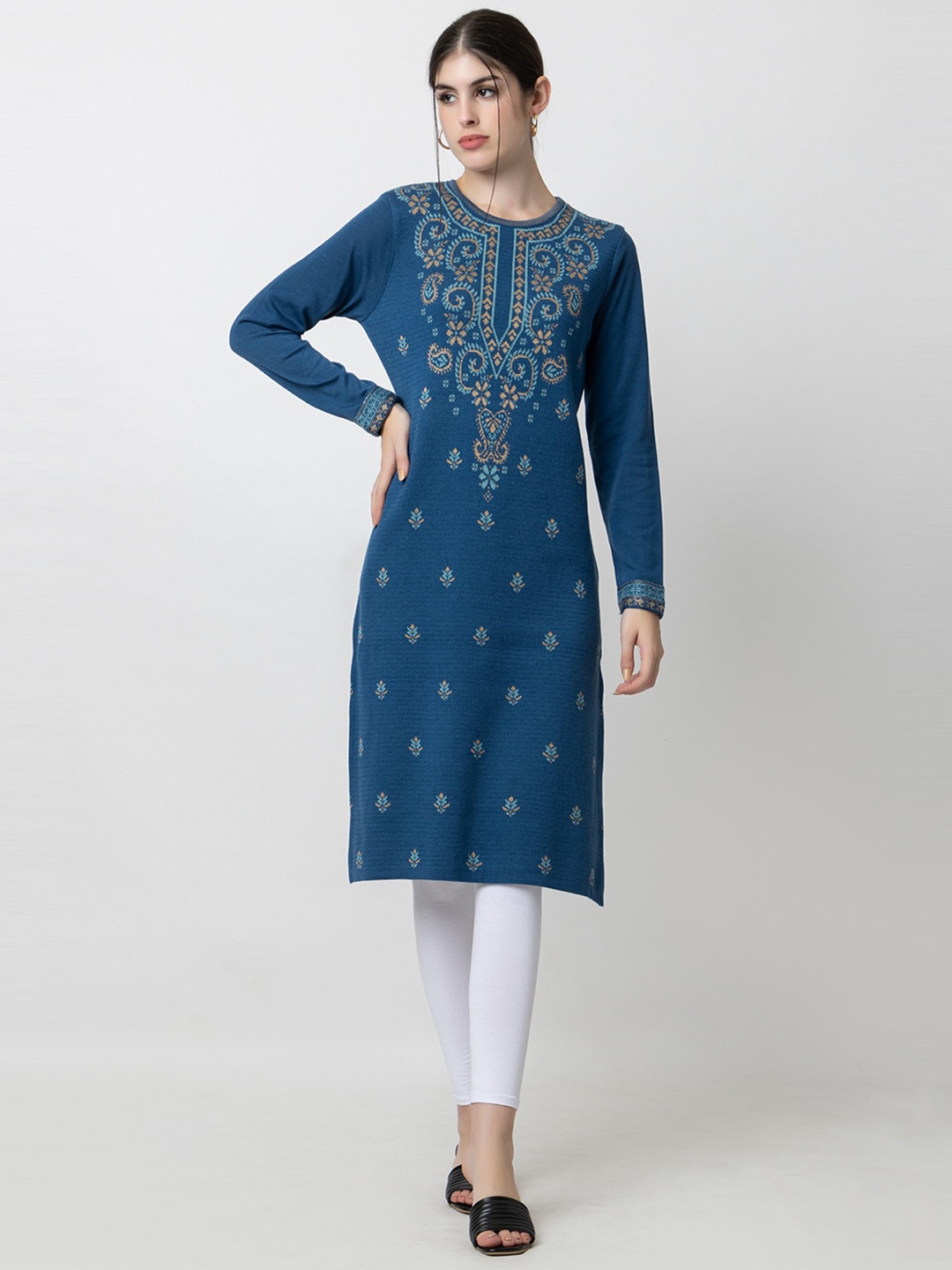 KEIKO Ethnic Motifs Woven Design Straight Kurta, Navy blue