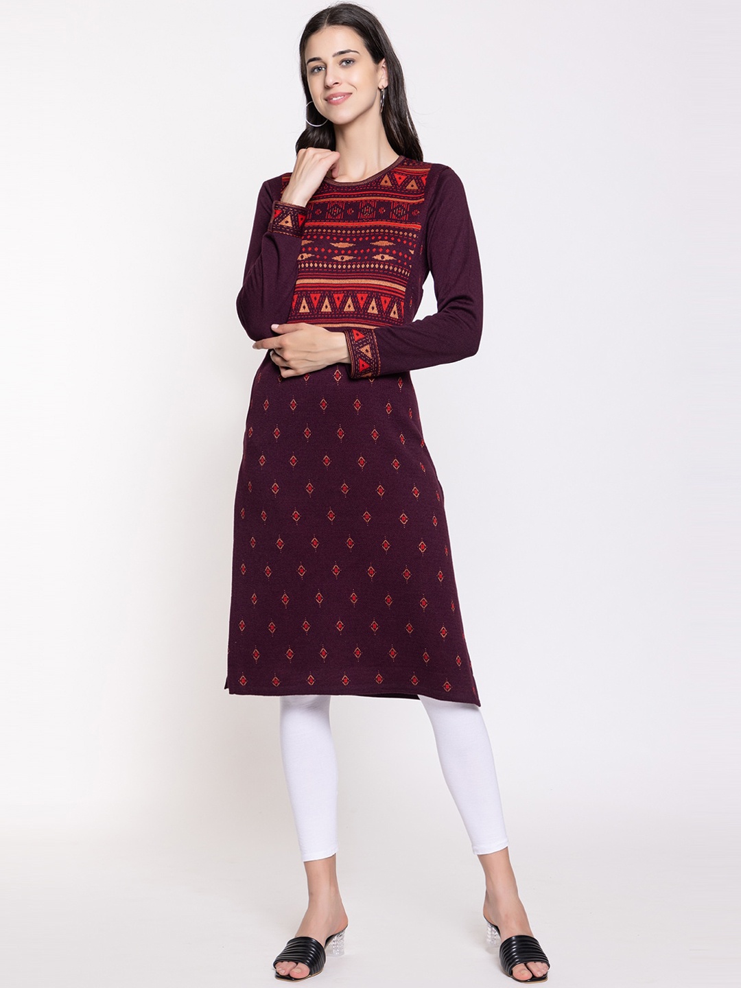 

KEIKO Ethnic Motifs Woven Design Straight Kurta, Maroon