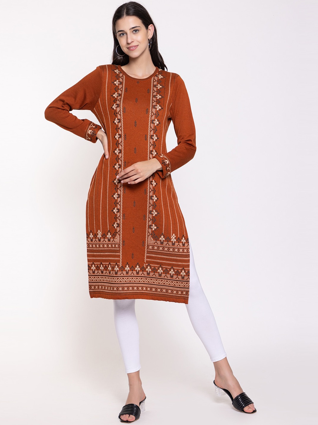 

KEIKO Ethnic Motifs Woven Design Straight Kurta, Rust