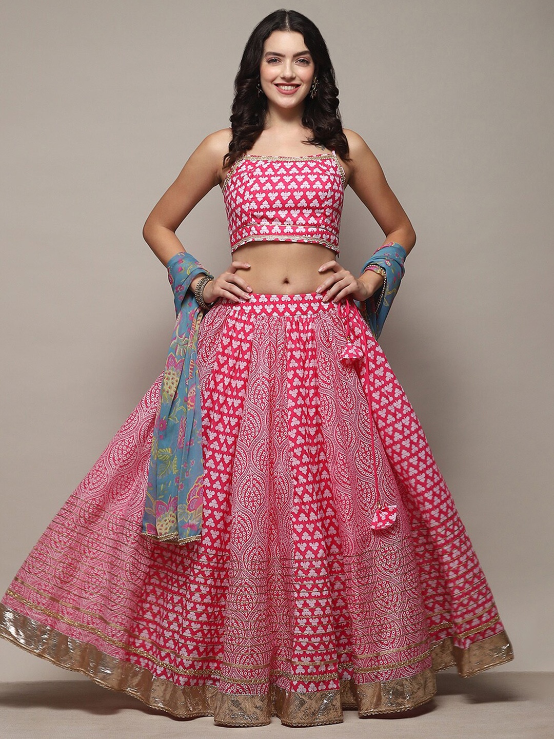 

Biba Ethnic Motifs Printed Ready to Wear Lehenga & Blouse With Dupatta, Pink