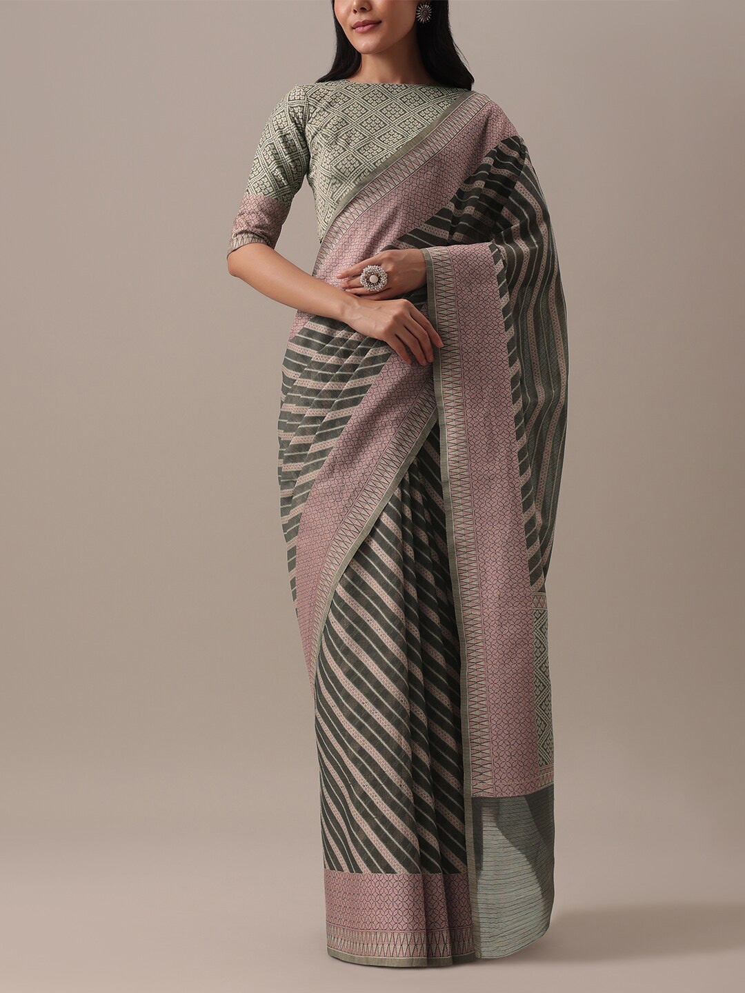 

KALKI Fashion Ethnic Motifs Woven Design Silk Cotton Saree, Grey