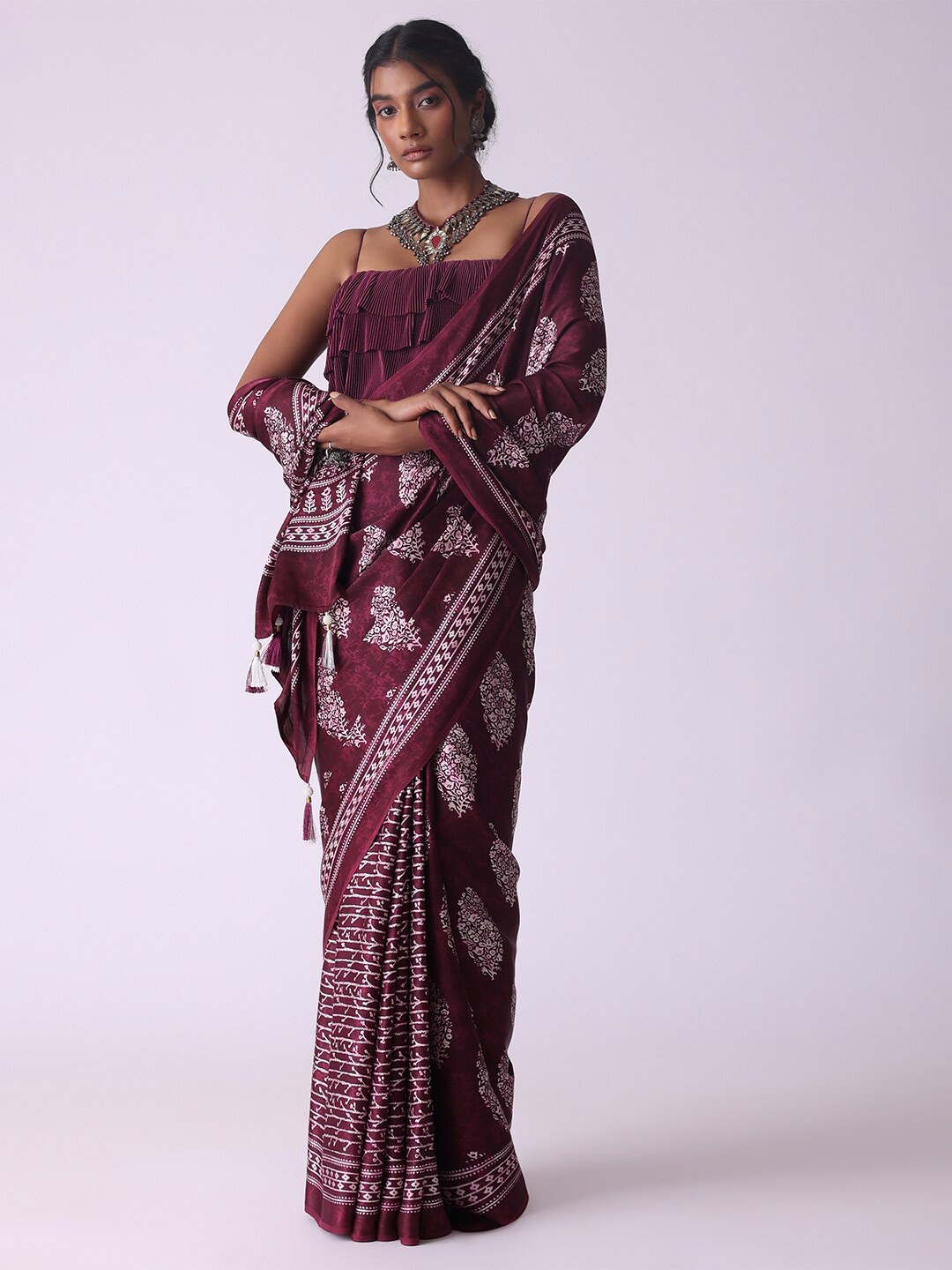 

KALKI Fashion Ethnic Motifs Printed Satin Saree, Red