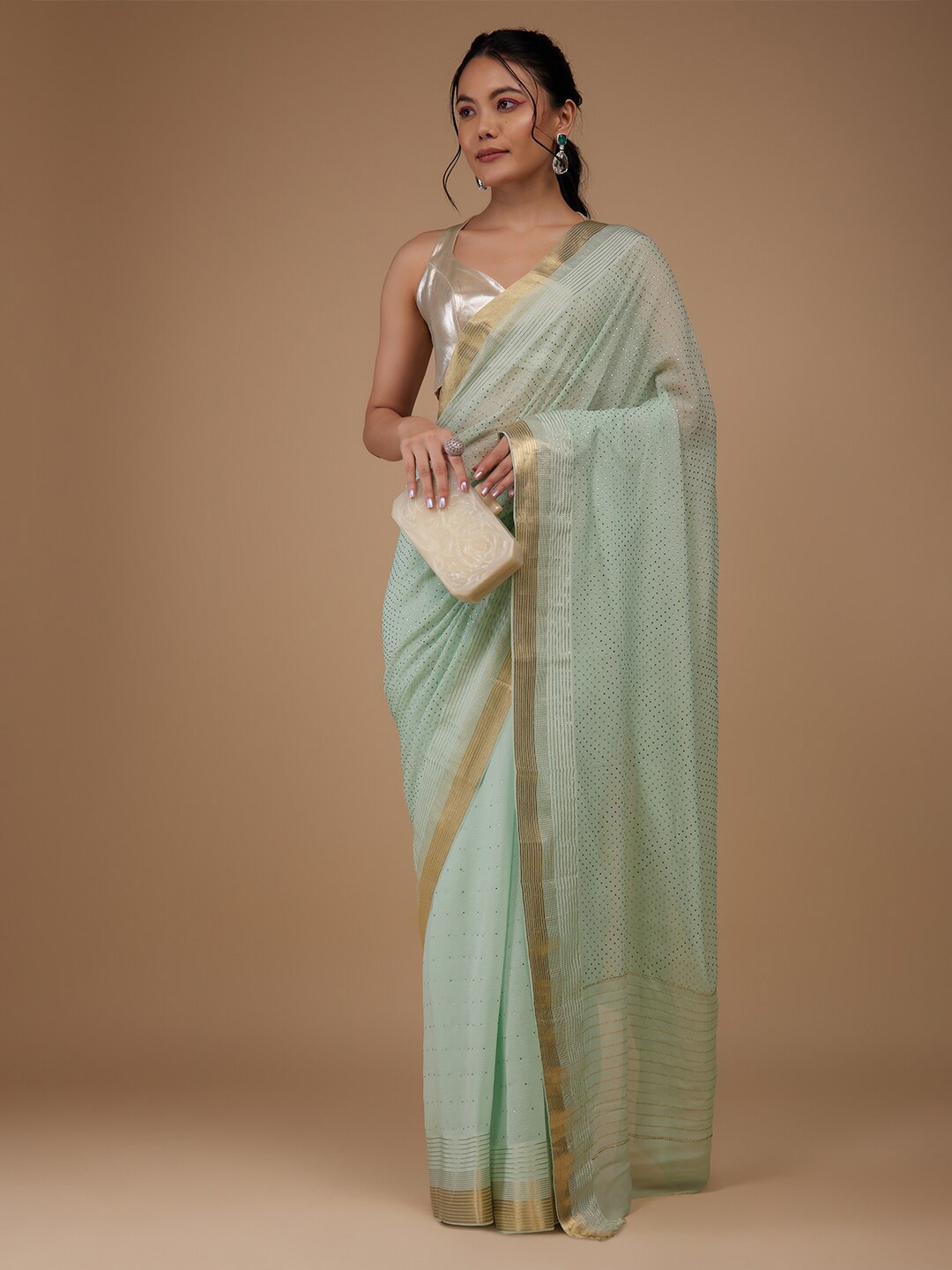 

KALKI Fashion Embellished Zari Poly Chiffon Saree, Green