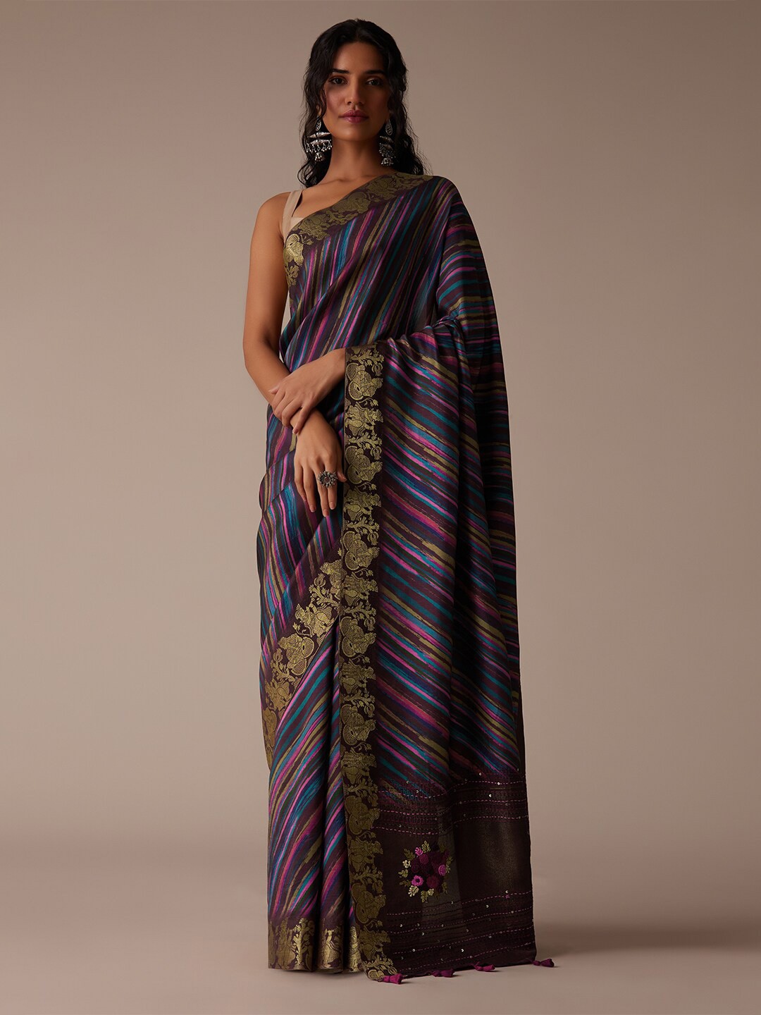 

KALKI Fashion Striped Zari Jute Silk Saree, Purple