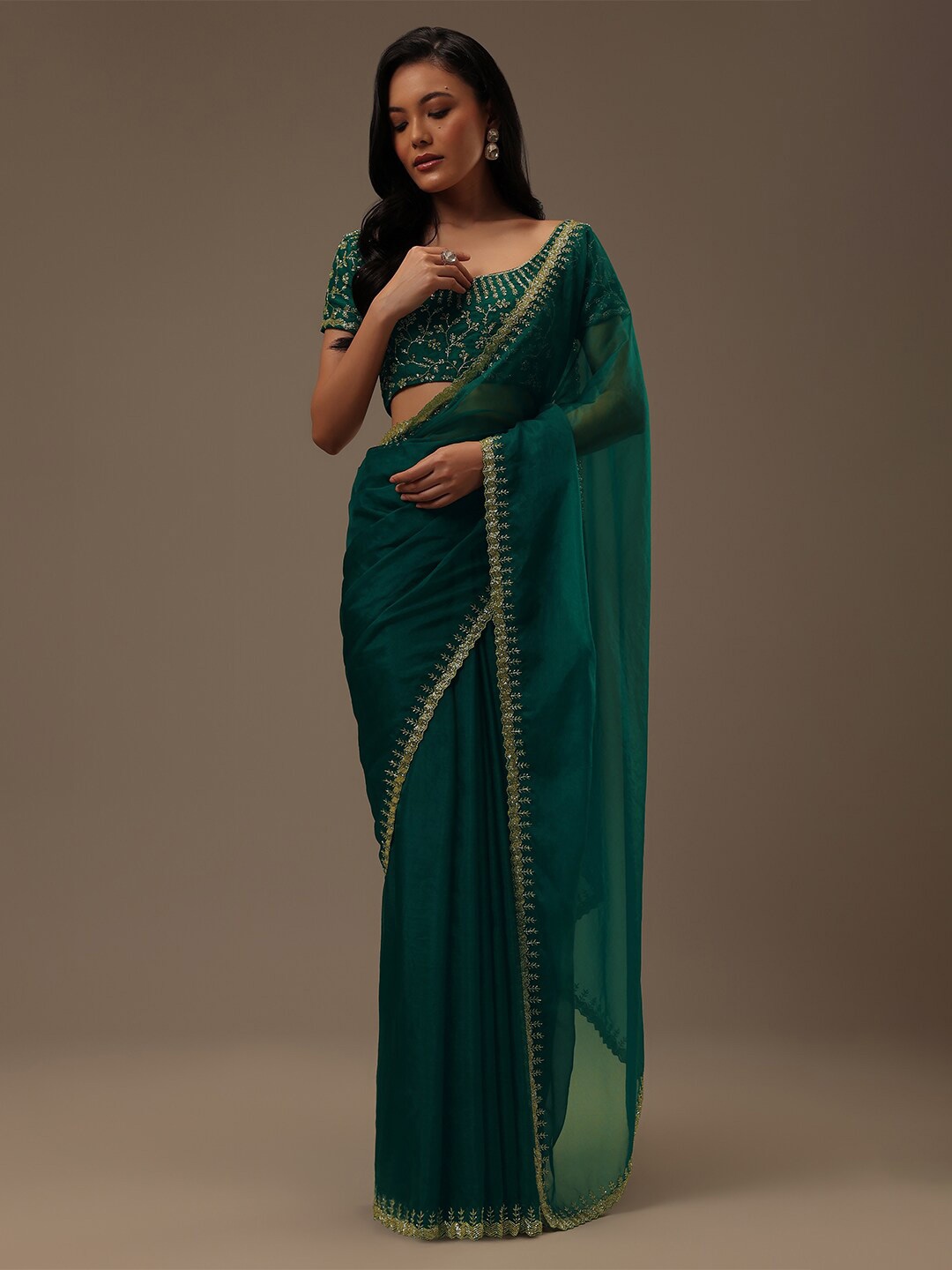 

KALKI Fashion Embellished Organza Saree, Green