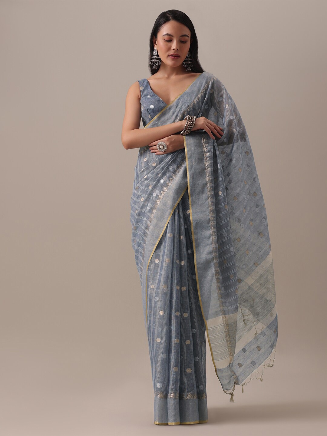 

KALKI Fashion Woven Design Zari Silk Cotton Saree, Grey