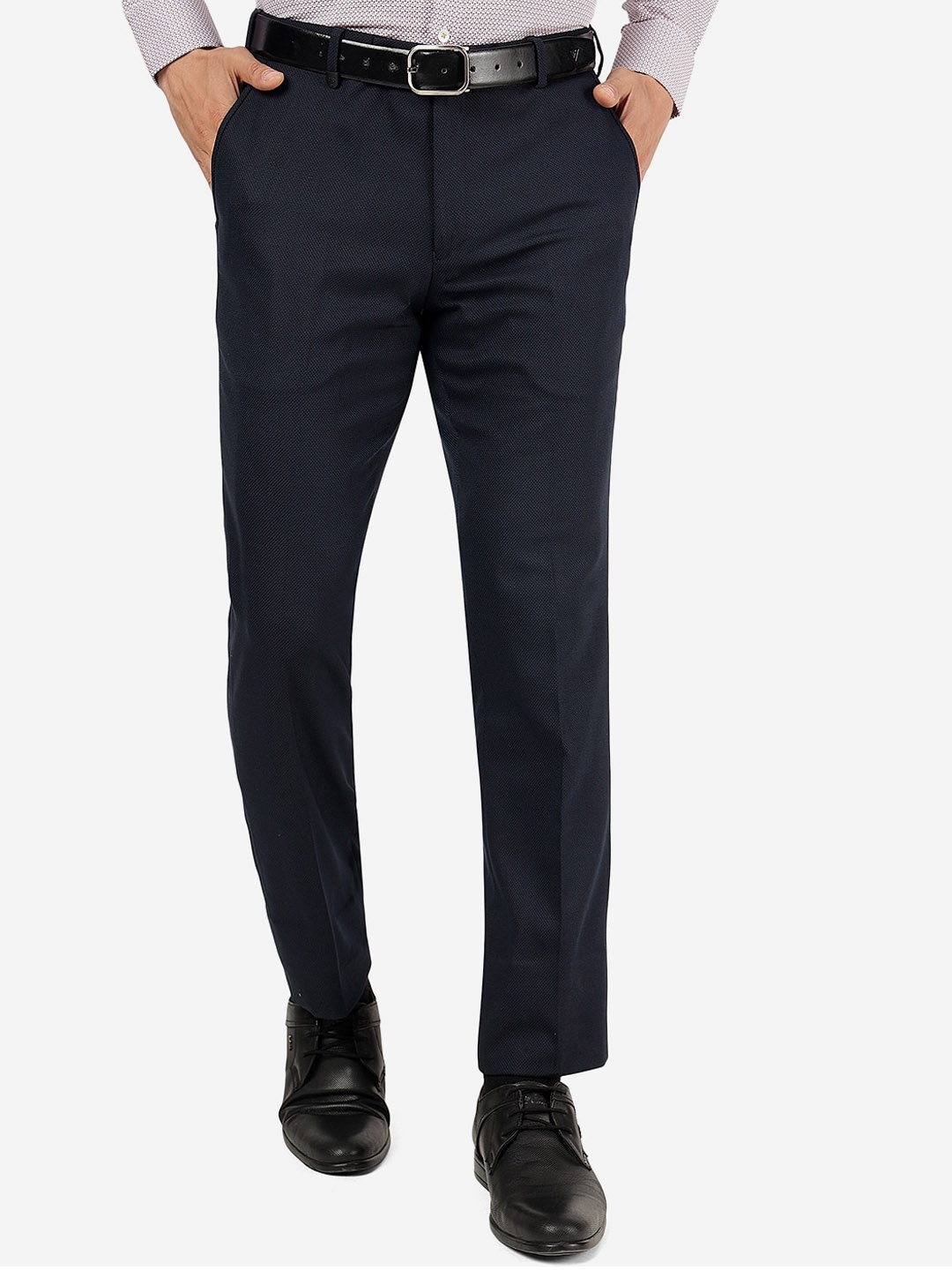 

JB STUDIO Men Slim Fit Mid-Rise Formal Trousers, Blue