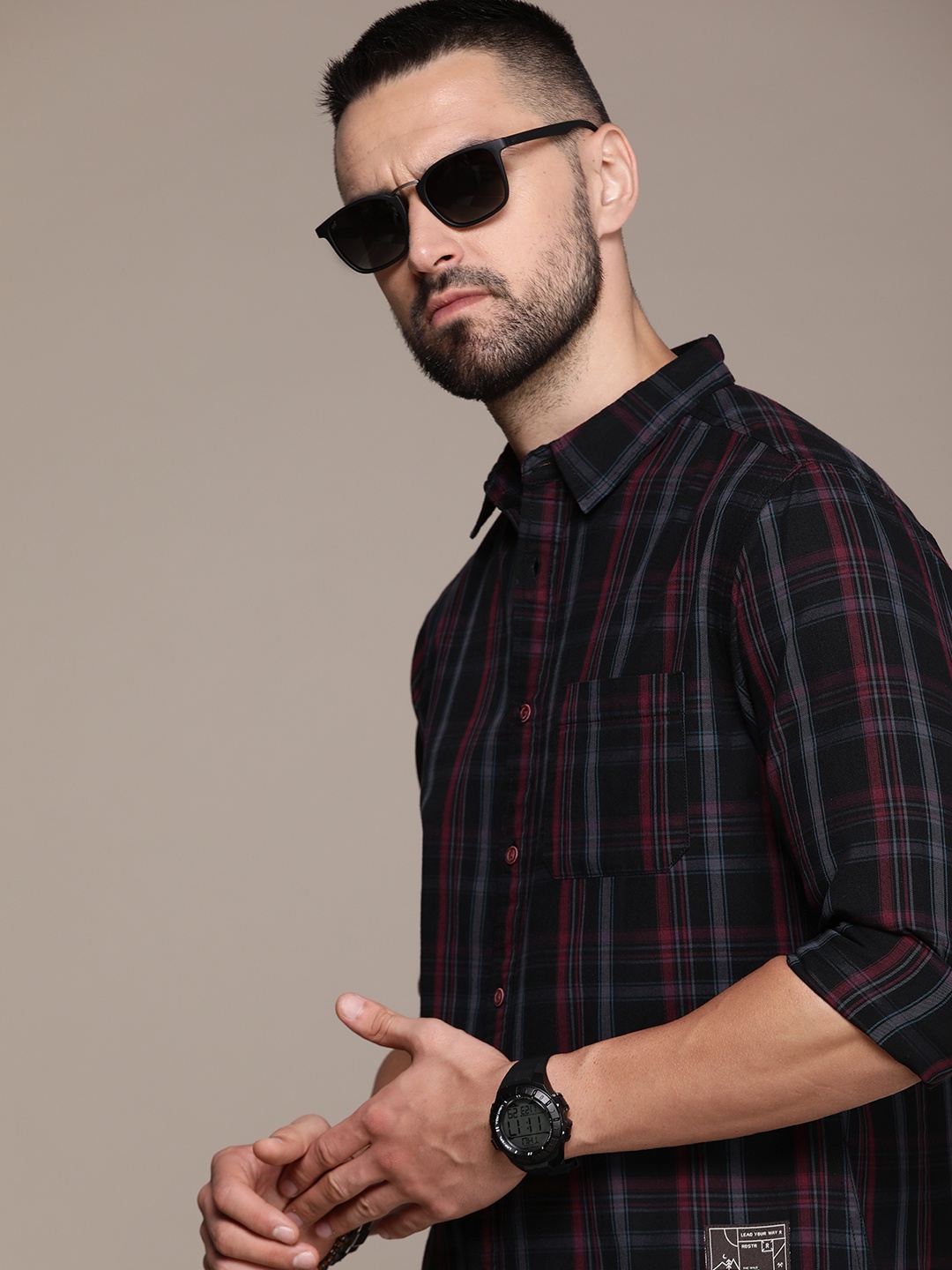 

Roadster Men Tartan Checked Cotton Casual Shirt, Black