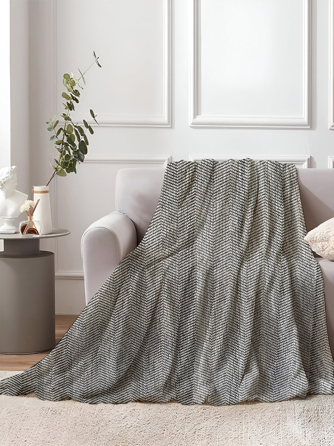 

AVI Living Self Design Chevron Pure Cotton Throw, Grey