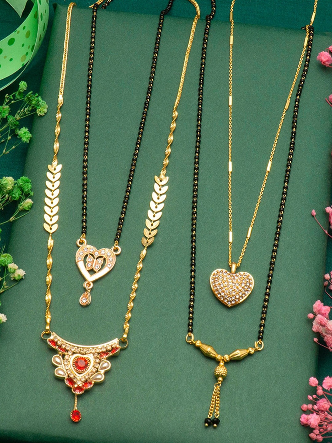 

Ramdev Art Fashion Jwellery Set Of 4 Gold-Plated Stone Studded Mangalsutra
