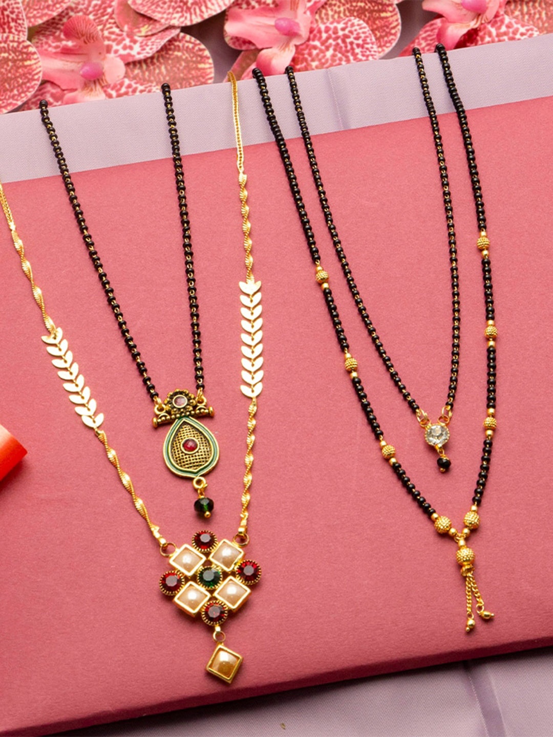 

Ramdev Art Fashion Jwellery Set Of 4 Gold-Plated Mangalsutra