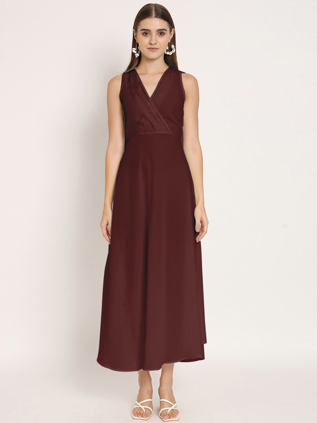 

Moomaya V-Neck Sleeveless Maxi Dress, Brown