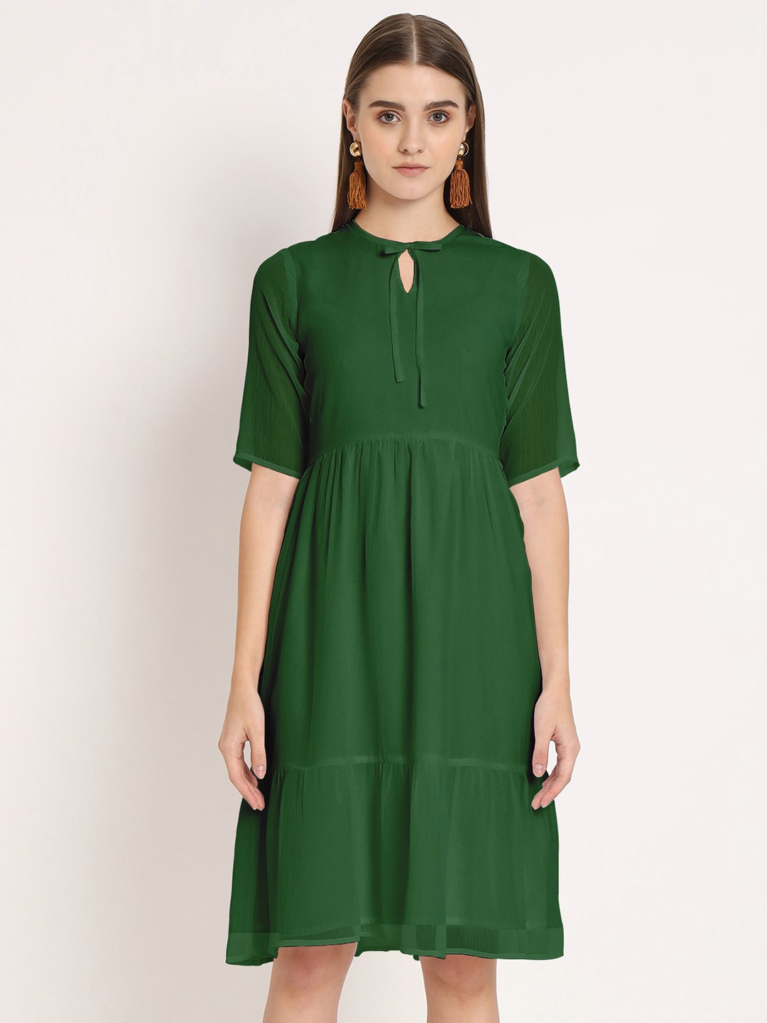 

Moomaya Keyhole Neck Chiffon A-Line Dress, Green