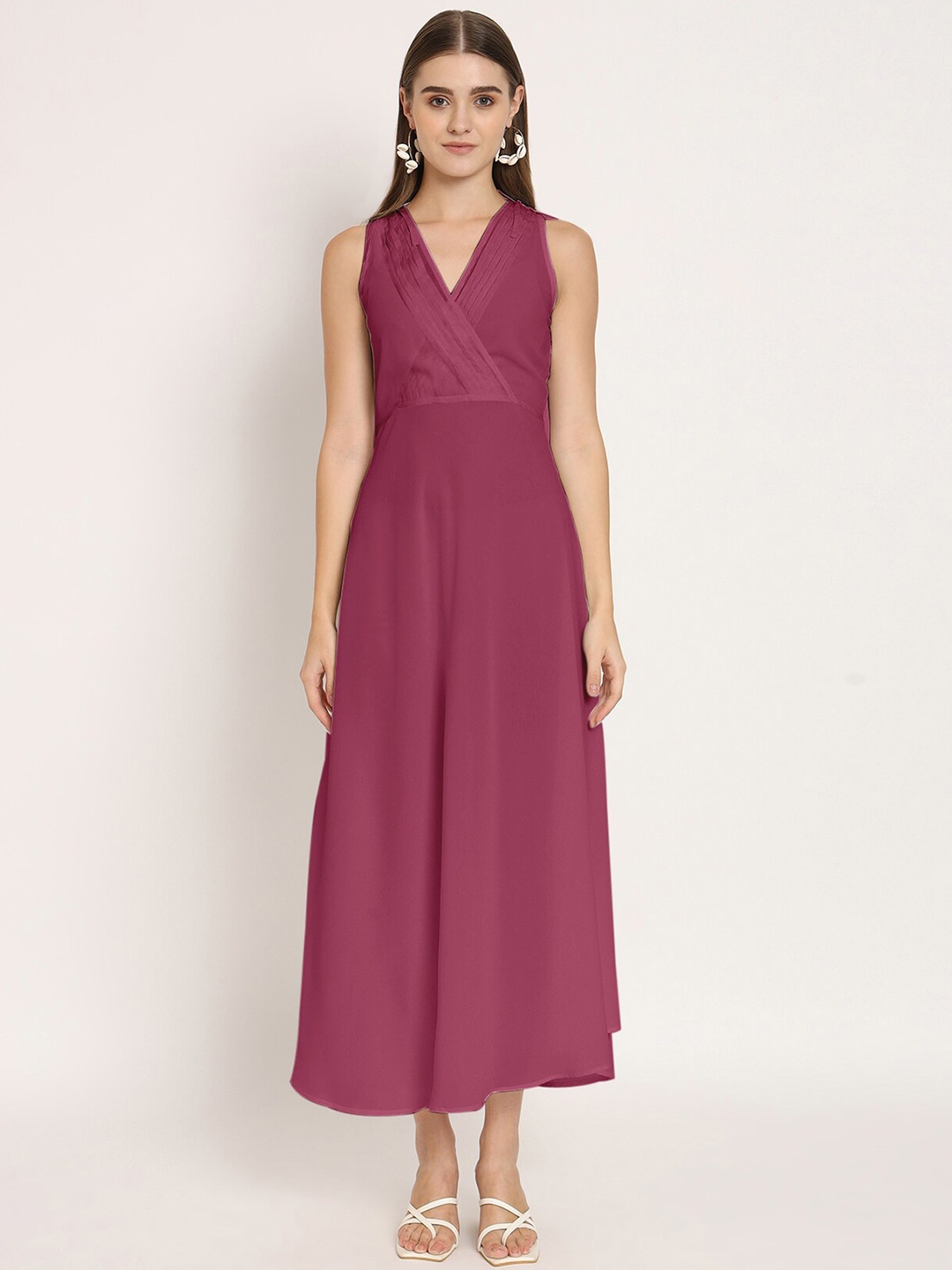

Moomaya V-Neck Midi Dress, Magenta